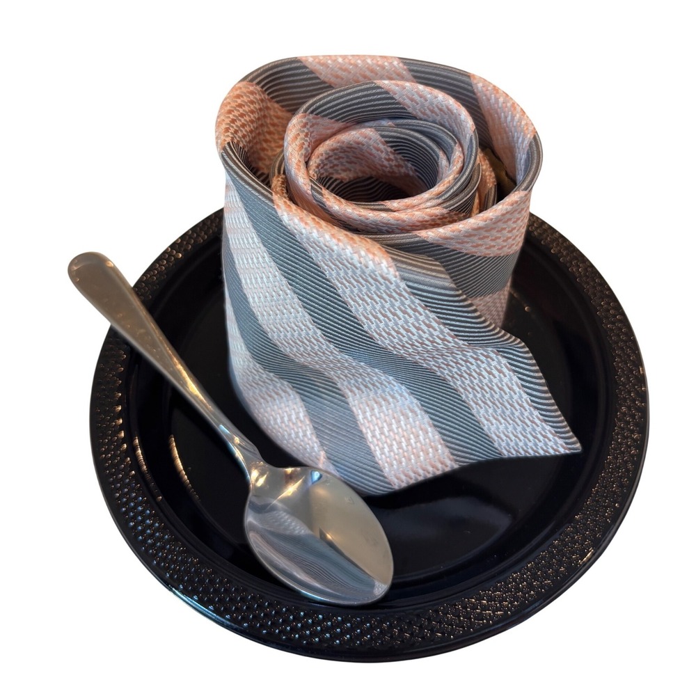 B. Cavalli Mens Diagonal Striped Necktie Peach Pink Grey Textured Woven Tie